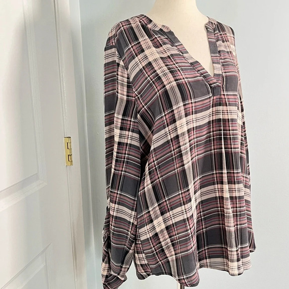 Joie Coralle 100% Silk plaid Peasant blouse - Picture 5 of 9